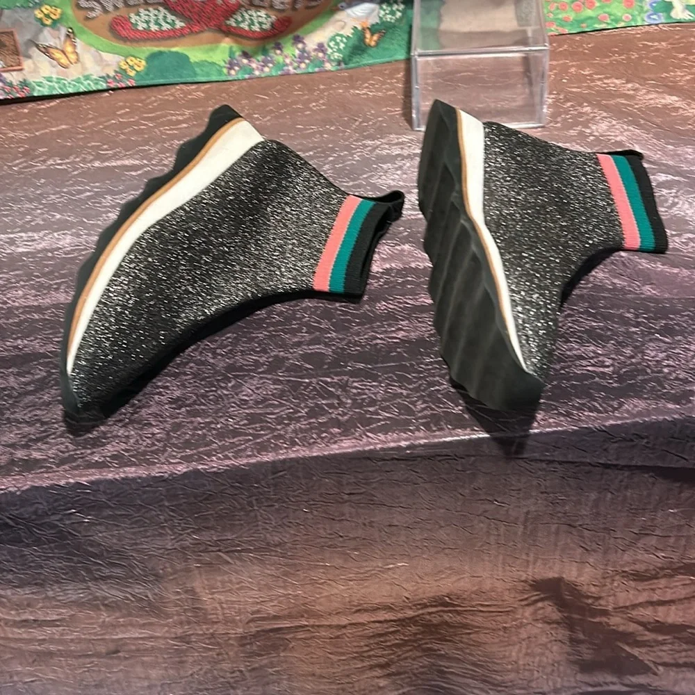 Loeffler Randall Seal Black‎ Glitter Pull on Sock Boots Booties